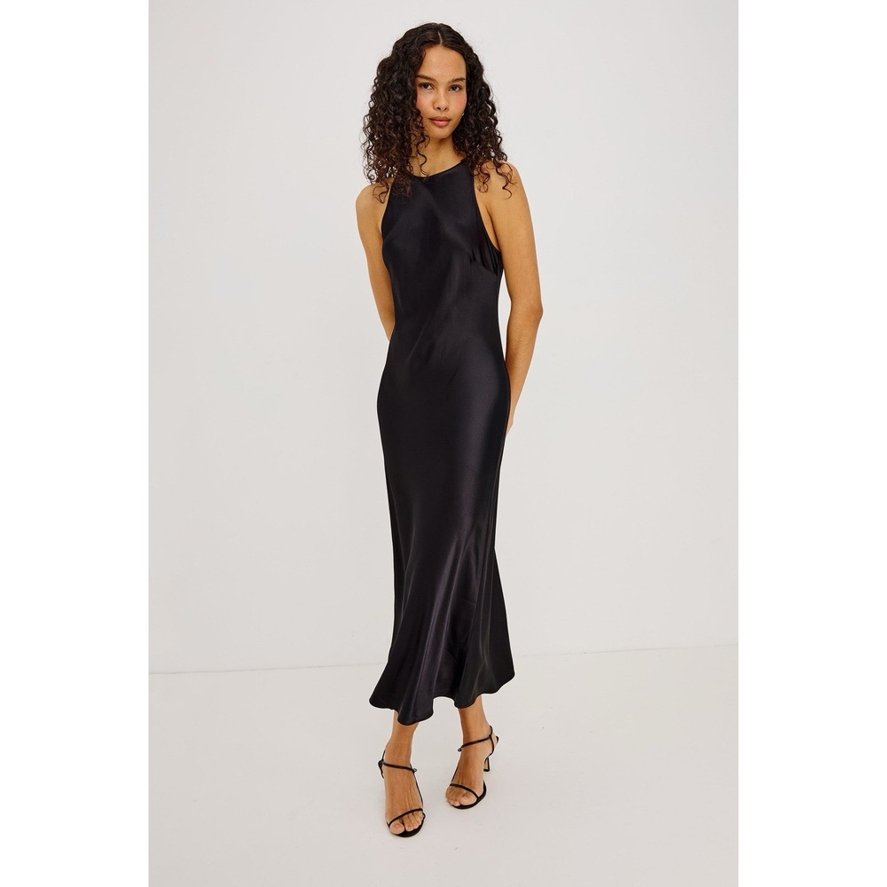 Rails Solene Black Satin Midi Sleeveless Slip Dress M